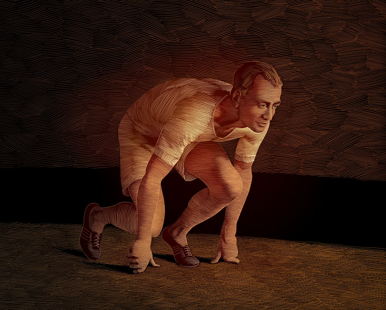 Chariots of Fire, 2017 (skrapkartong, färglagd digitalt) av Scott McKowen