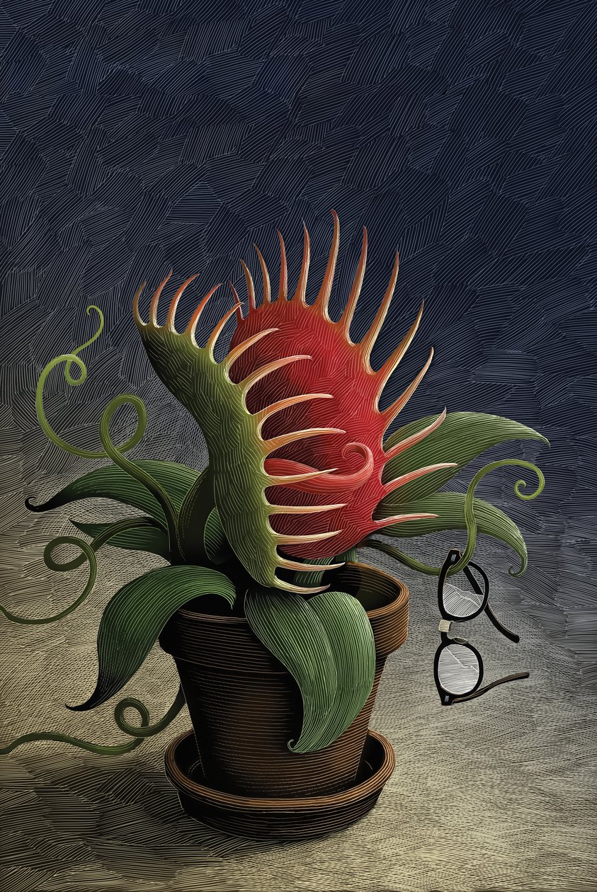 Little Shop of Horrors, 2015 (scratchboard, färglagd digitalt) av Scott McKowen