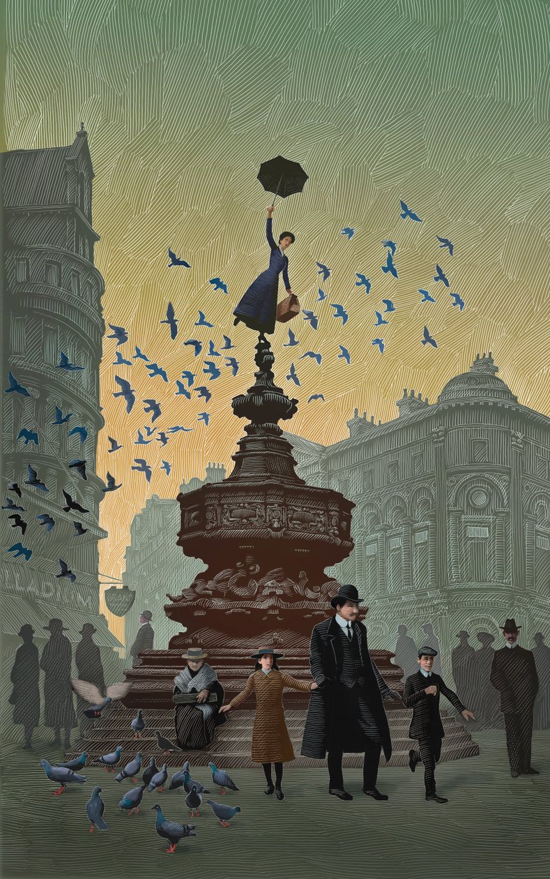 Mary Poppins, 2019 (skrapkartong, färglagd digitalt) av Scott McKowen