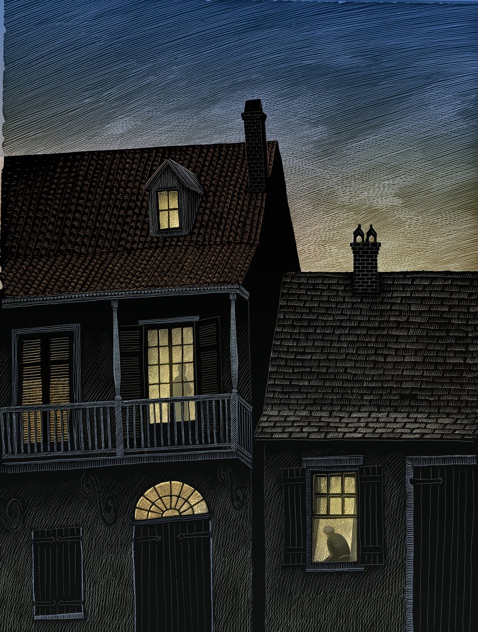 Vieux Carré, 2009 (skrapkartong, färglagd digitalt) av Scott McKowen