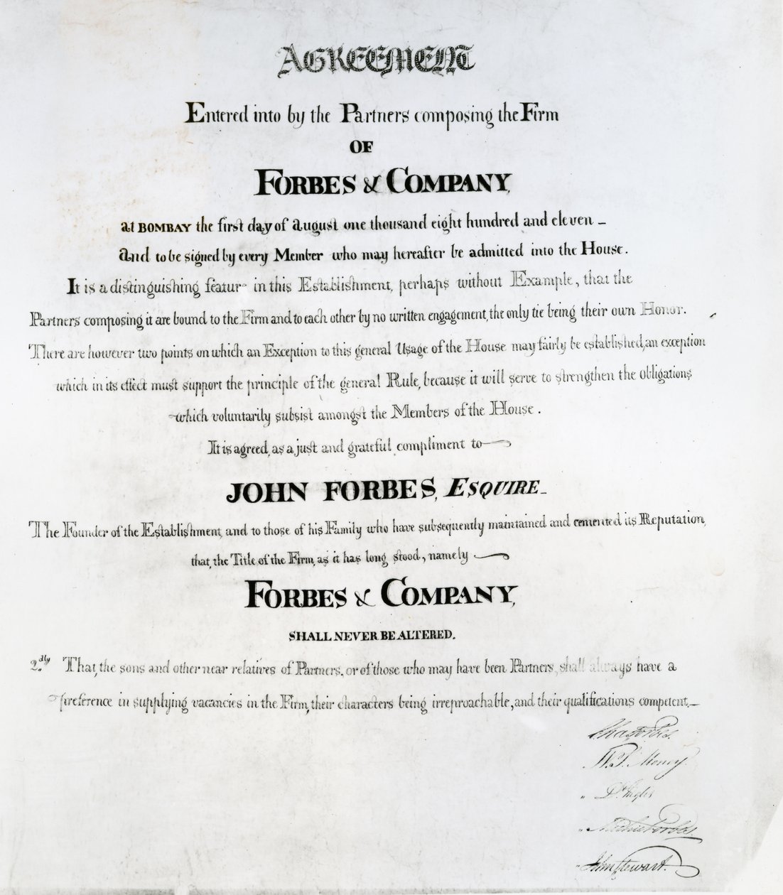 Makubaliano ya washirika kwa Forbes und Company, Bombay, 1811 swed av Scottish School
