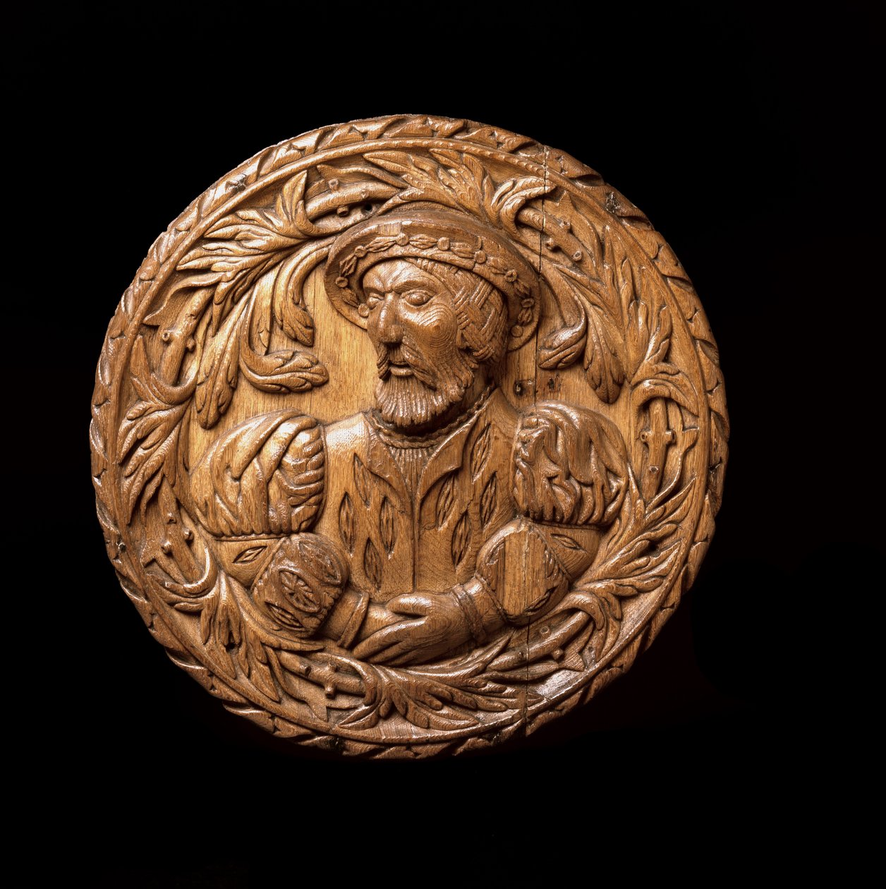 Roundel, tänkt att representera James V (1512-42) från Skottland, från taket på Kings Presence Chamber i Stirling Castle, 1540 (ek) av Scottish School