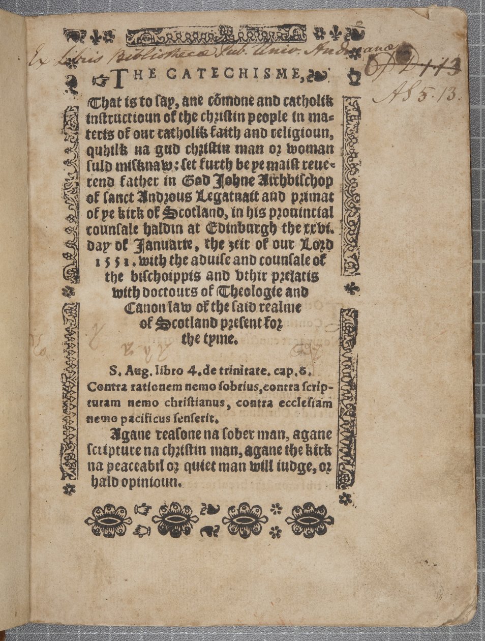 Titelsidan för Katekesen, 1552 av Scottish School