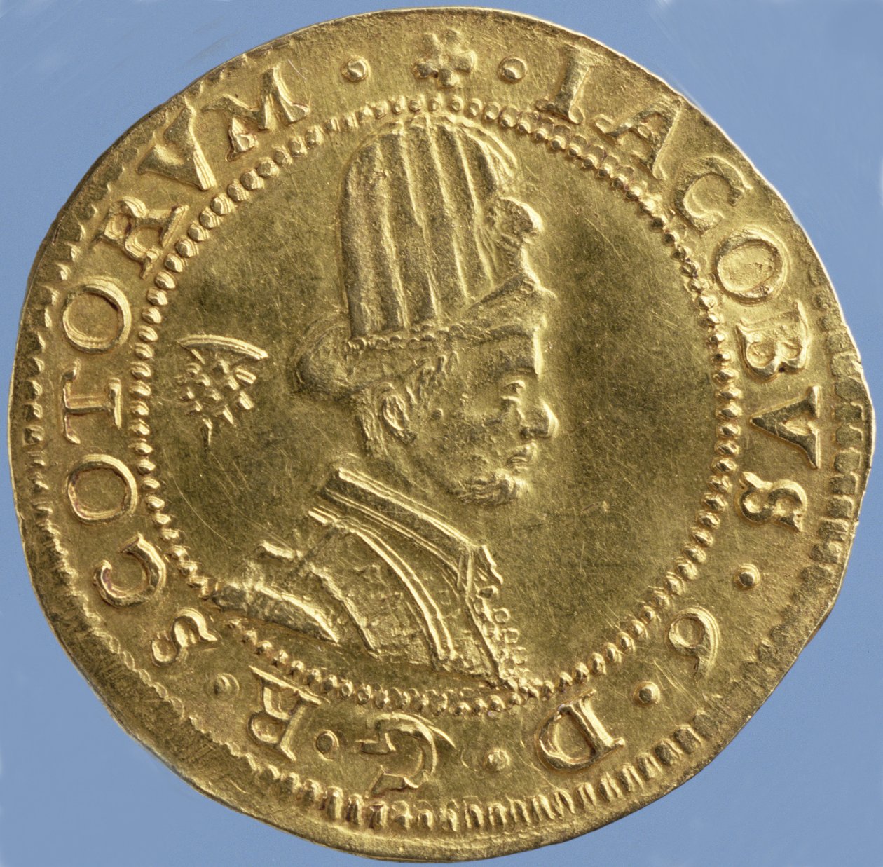 4-pund skotsk (hattstycke) av James VI, Edinburgh mint, 1591 (framsida) (guld) (för baksidan se 244626) av Scottish School