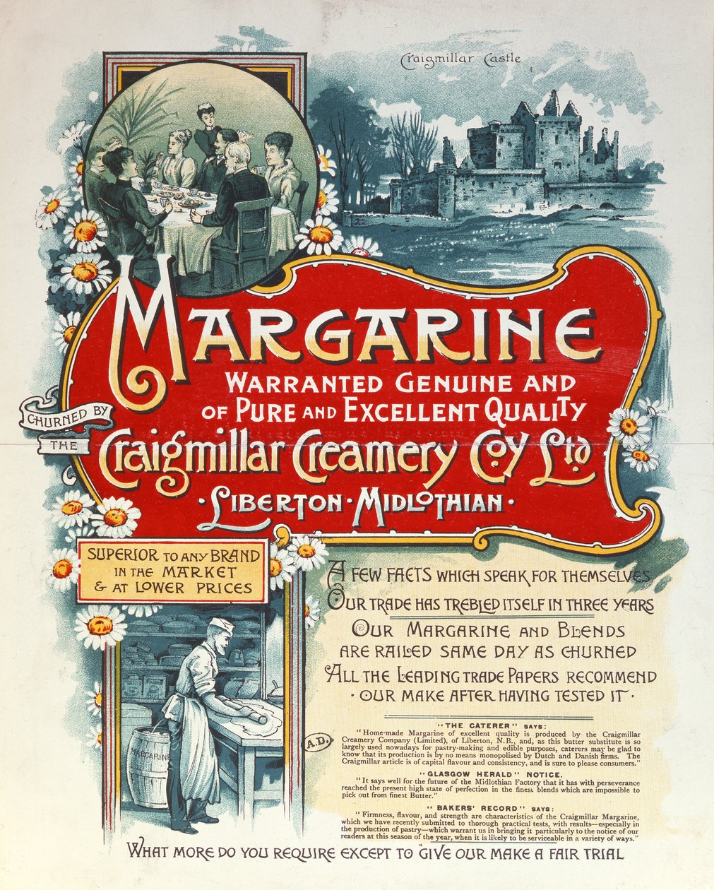 Annons för margarin producerat av Craigmillar Creamery av Scottish School