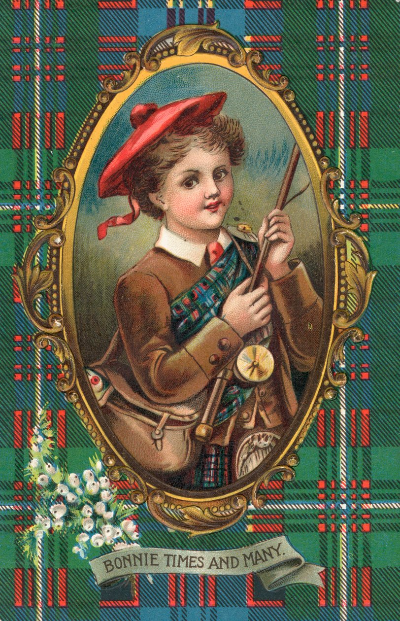 Brittiskt nyårskort (färglitografi) av Scottish School