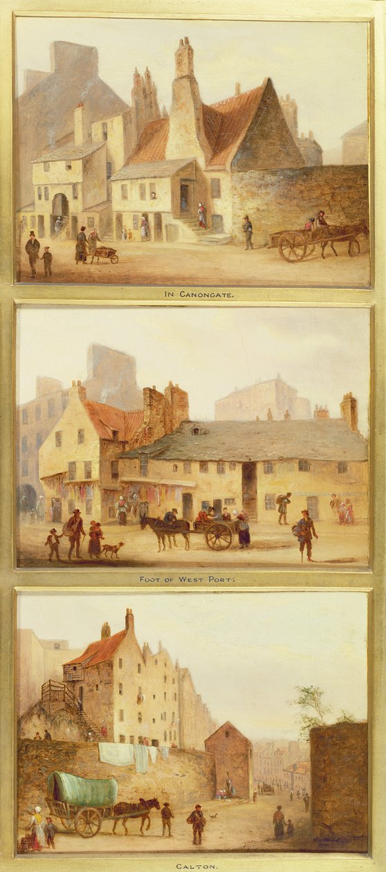 Canongate, Foot of West Port och Calton, detalj från Edinburgh: Nine Views of the Old Town av Scottish School