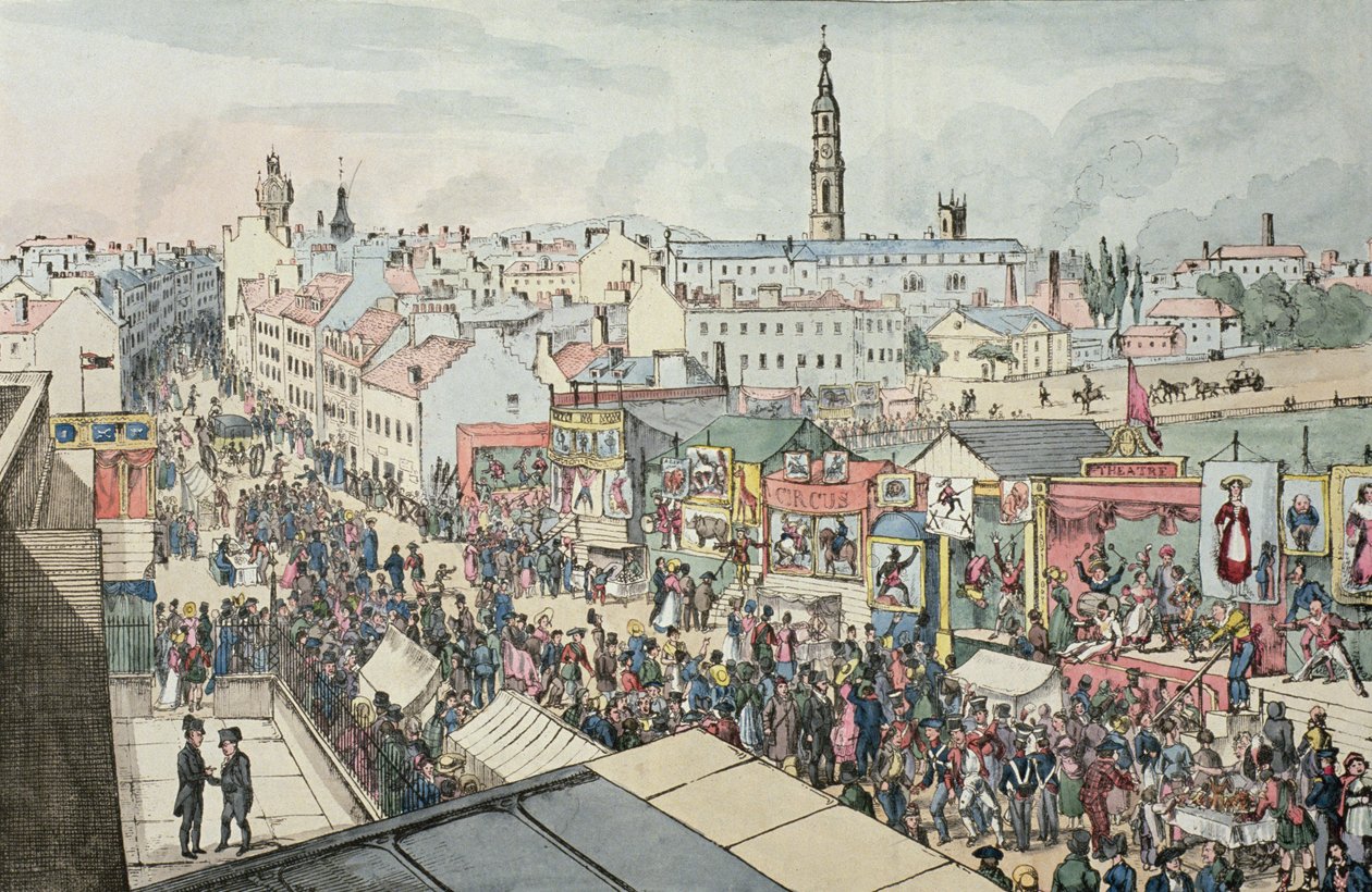 Teckning av Glasgow Fair, från The Glasgow Looking Glass, 1825 av Scottish School