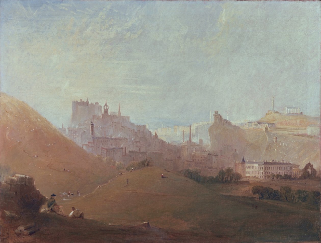 Edinburgh, från St. Anthonys Chapel, Arthurs Seat, c.1830-36 av Scottish School