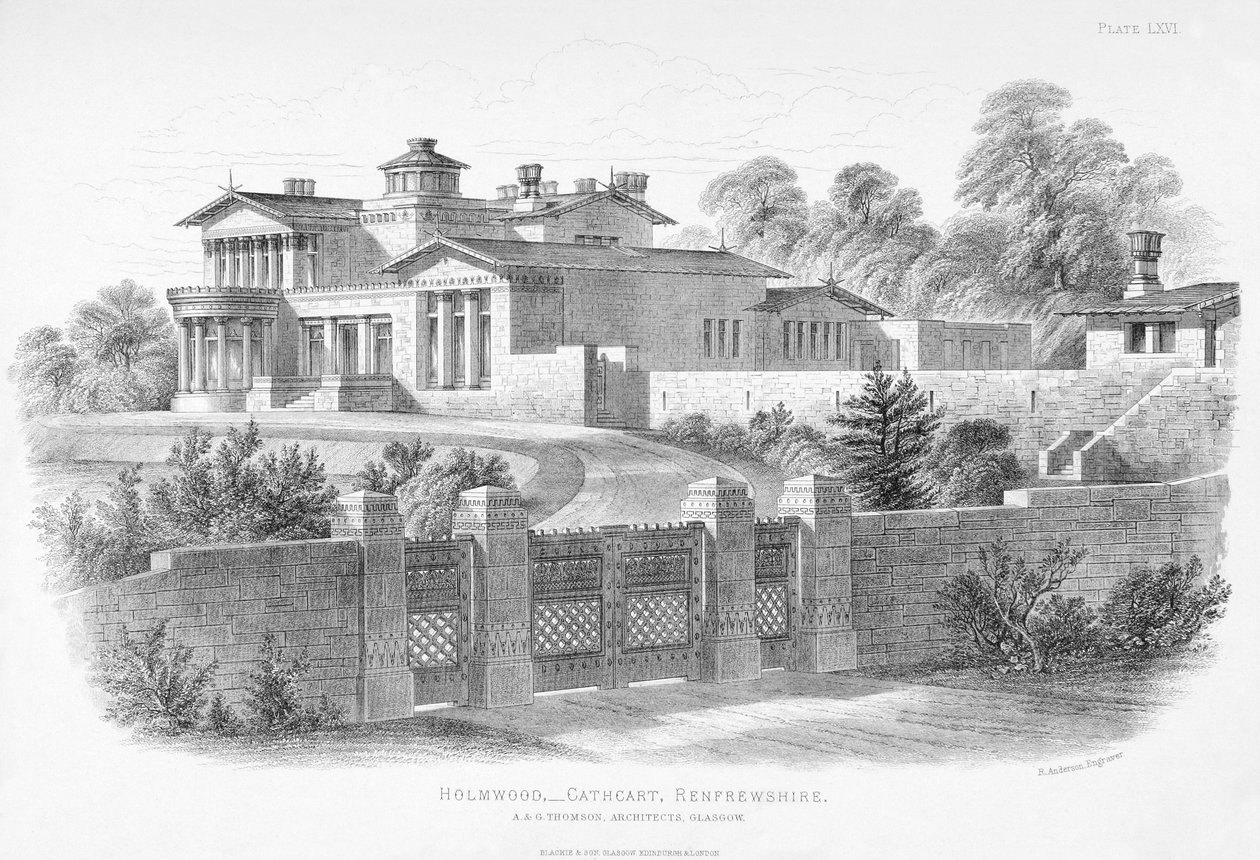 Exteriörvy av Holmwood, Glasgow (gravyr) av Scottish School