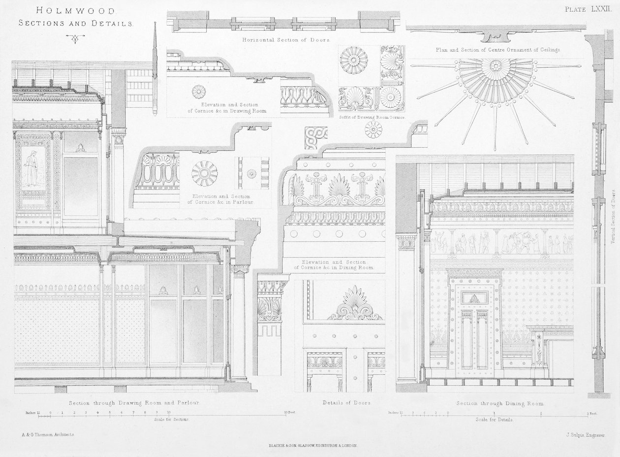 Inredningsdetaljer av Homwood, Glasgow (gravyr) av Scottish School
