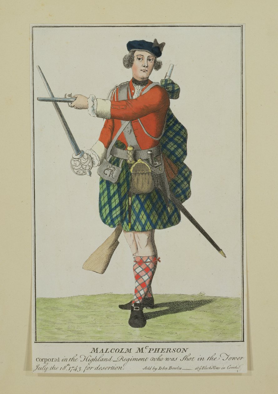 Malcolm McPherson, korpral i Black Watch-regementet, skjuten för desertering, 1743 av Scottish School