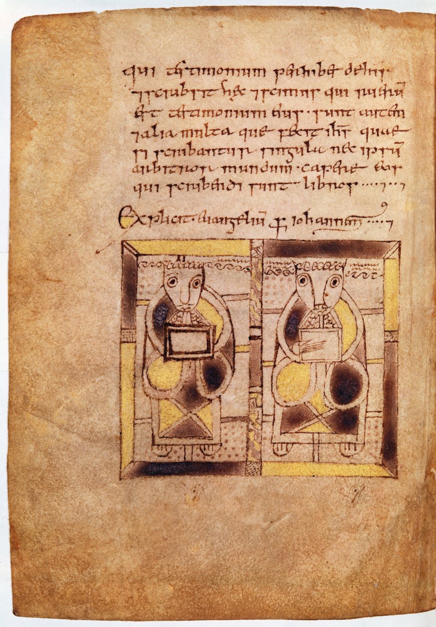 Fru 11.6.32. Två figurer av präster från St. Johns Gospel, från Book of Deer av Scottish School