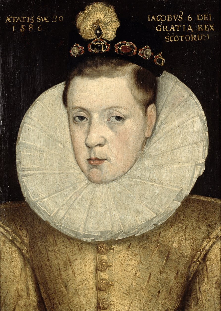 Porträtt av James VI av Skottland, senare James I av England (1566-1625) 1586 av Scottish School