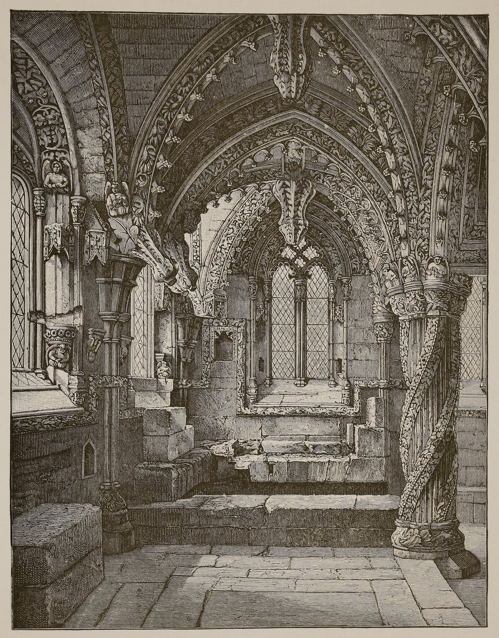 Sydöstra hörnet av Lady Chapel, Rosslyn (sepiafoto) av Scottish School