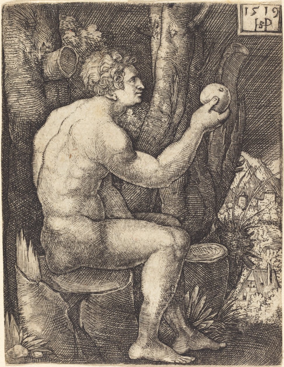 Adam Sittande av Sebald Beham