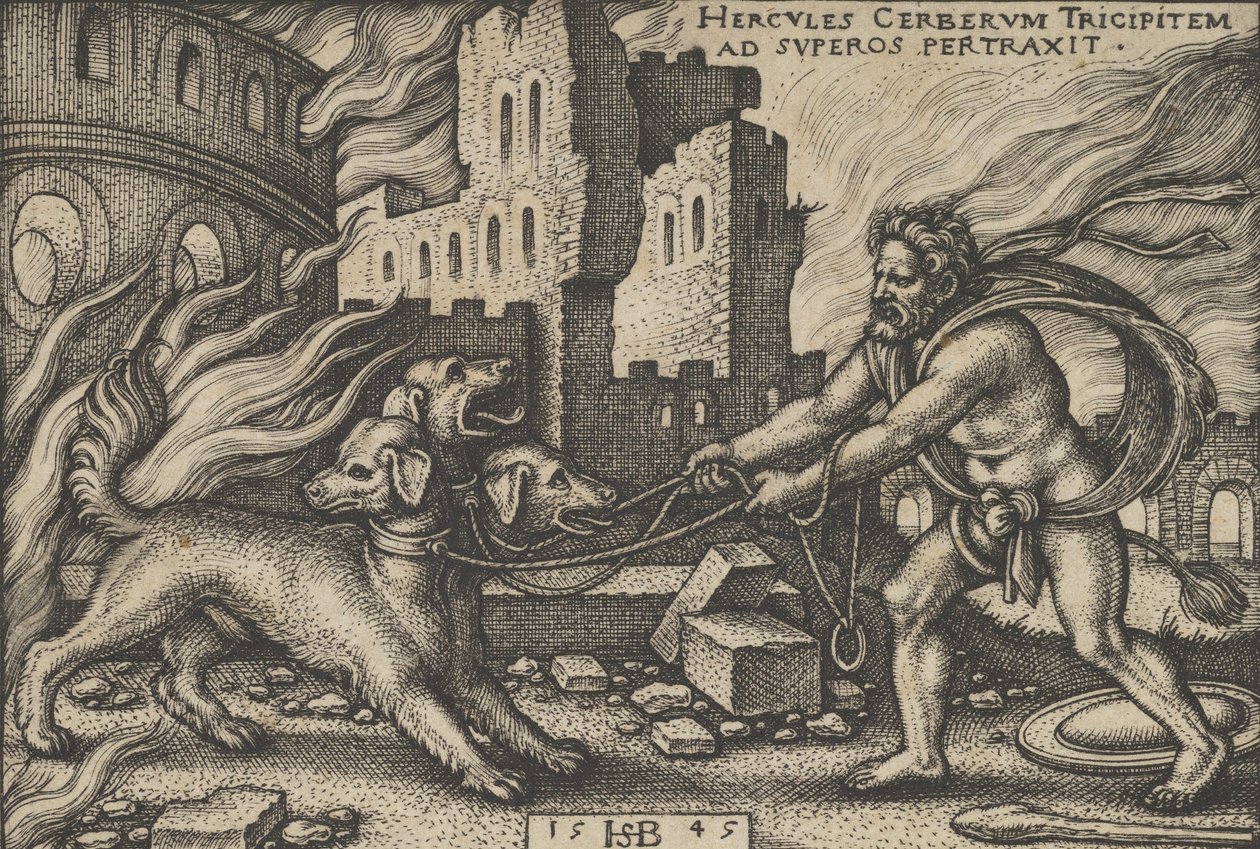 Hercules Capturing Cerberus, från The Labors of Hercules, 1545. av Sebald Beham