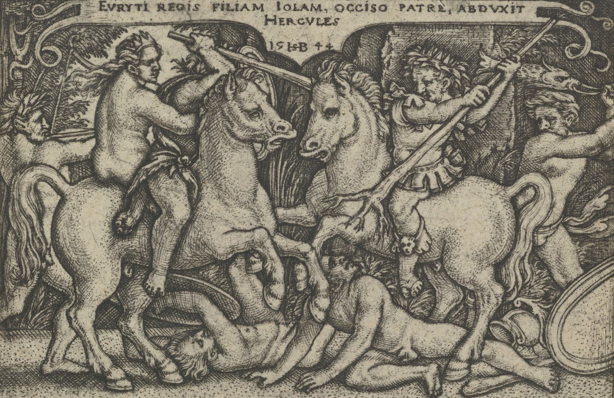 Hercules kidnappar Iole, från The Labours of Hercules, 1544. av Sebald Beham