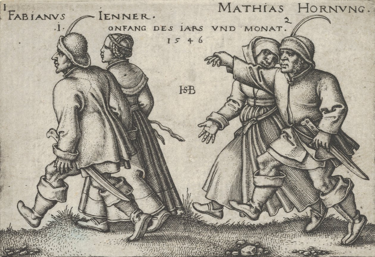 Januari och februari, från Bondefesten eller de tolv månaderna, 1546. av Sebald Beham
