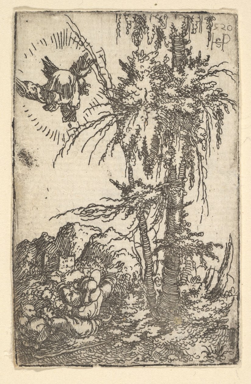 Joachim tar emot löftet om jungfruns födelse, 1520. av Sebald Beham
