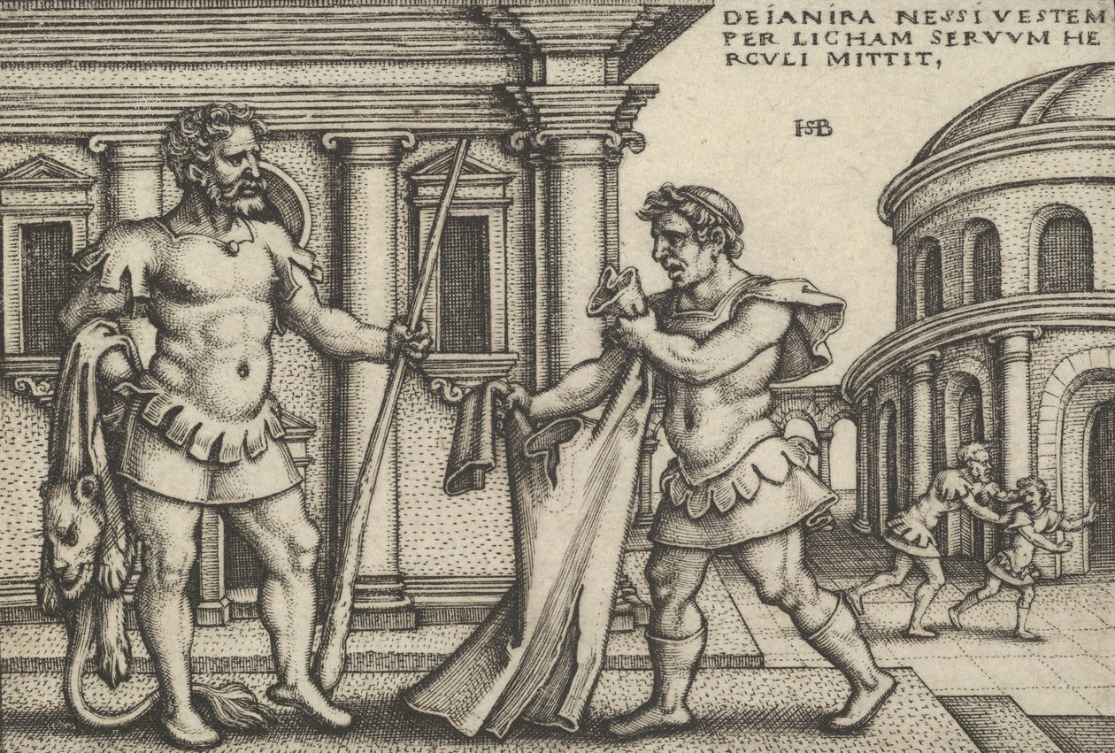 Lichas tar med Nessus plagget till Hercules, från The Labors of Hercules. av Sebald Beham
