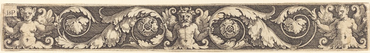 Prydnad med en mans- och två kvinnofigurer av Sebald Beham