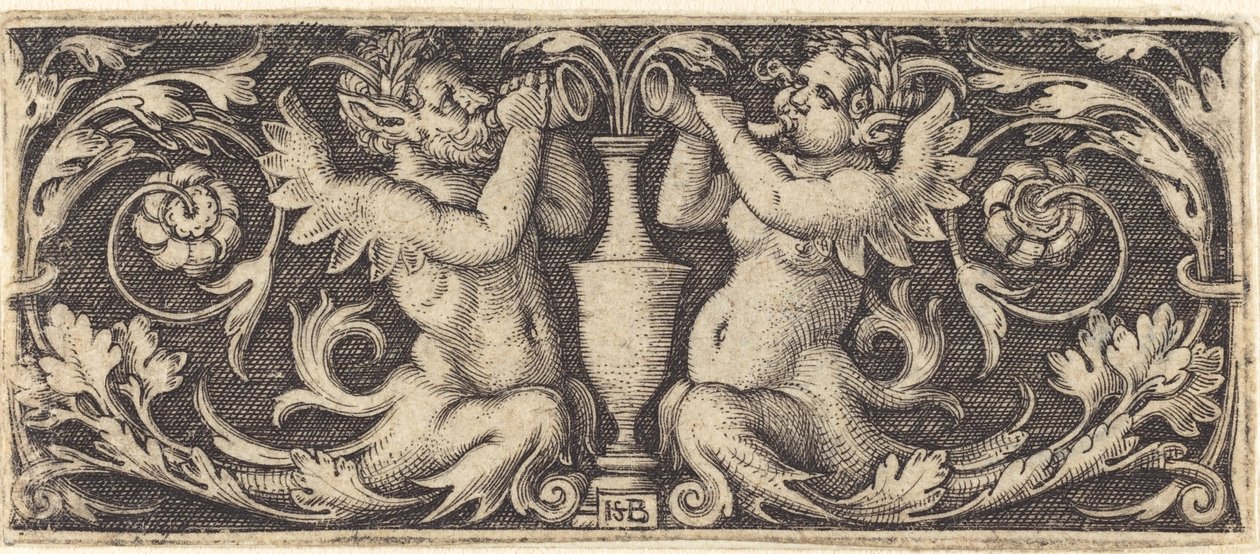 Prydnad med Tritons blåsande horn av Sebald Beham