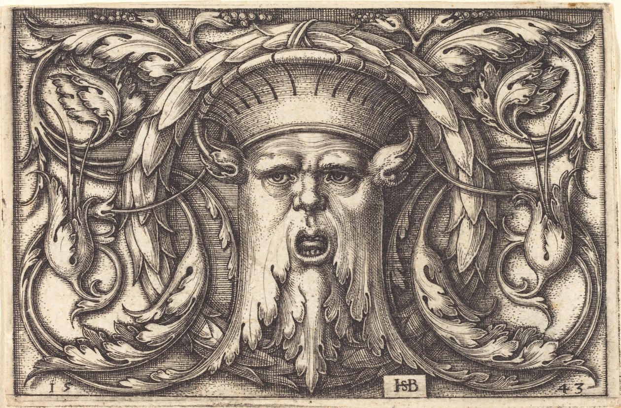 Prydnad med en mask av Sebald Beham