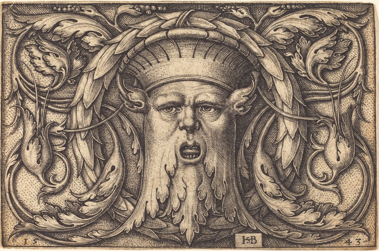 Prydnad med en mask av Sebald Beham