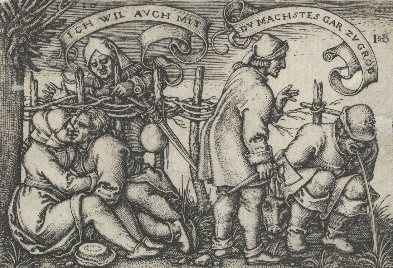 Bönder bakom häcken, från Bondefesten eller de tolv månaderna, 1546-47. av Sebald Beham