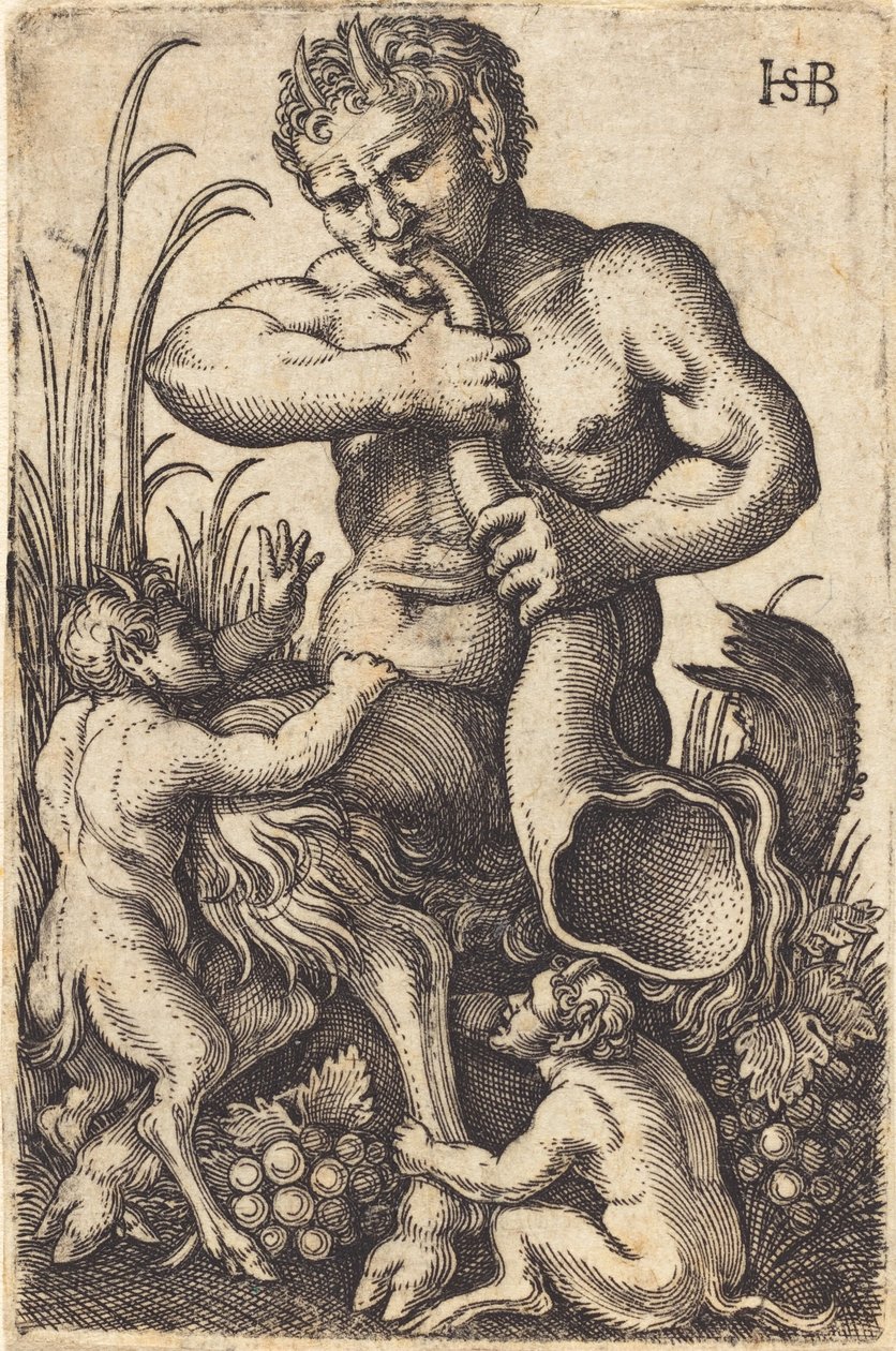 Satyr som blåser ett horn av Sebald Beham