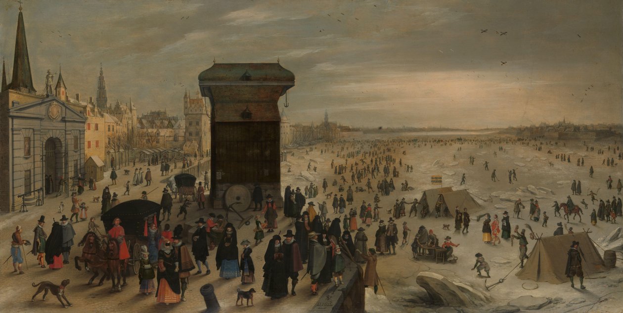 Kranen på Antwerpenkajen vid Frozen Schelde av Sebastiaen Vrancx