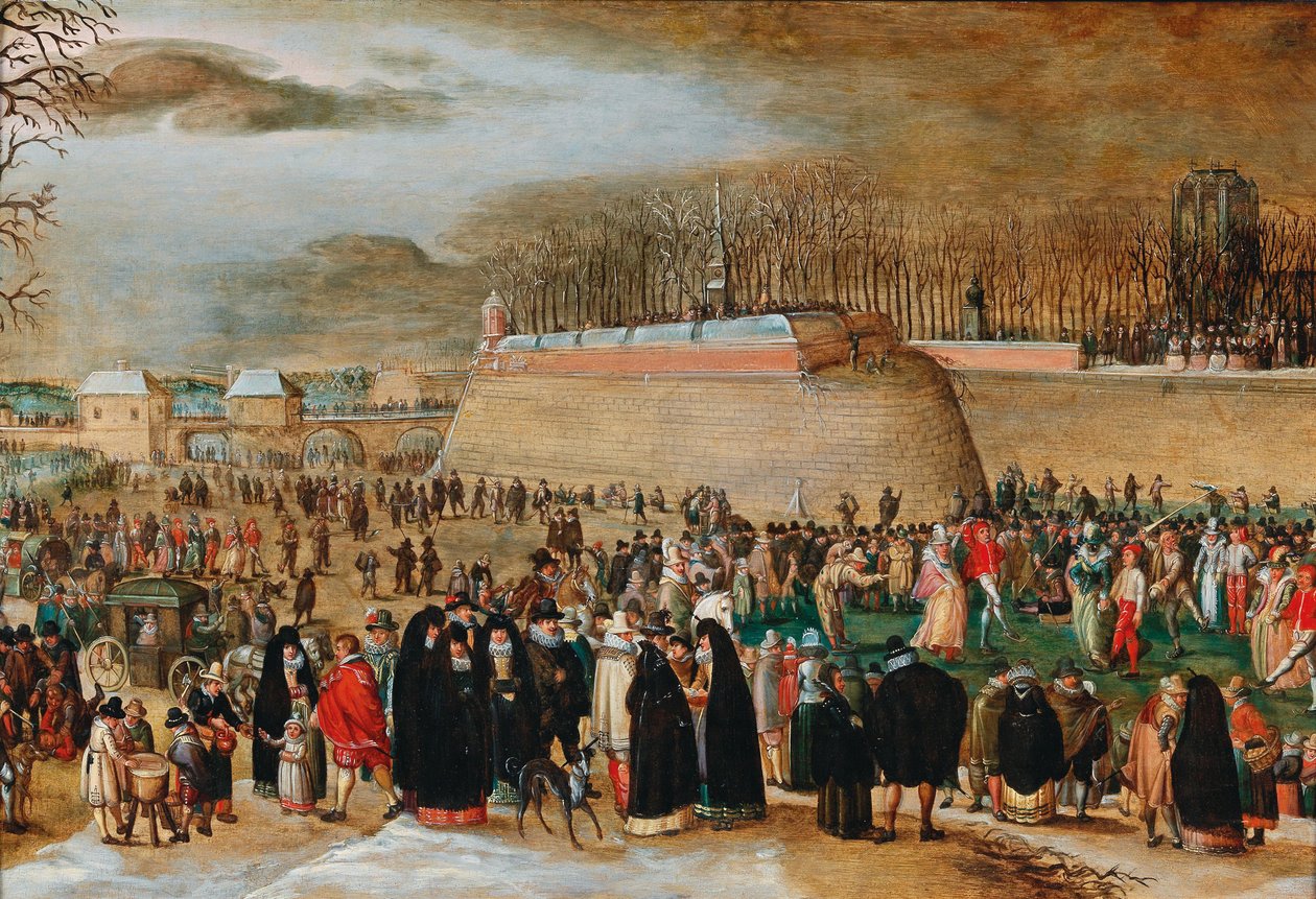 Vinterlandskap med en karnevalsscen nära Kipdorppoort-bastionen i Antwerpen. av Sebastiaen Vrancx