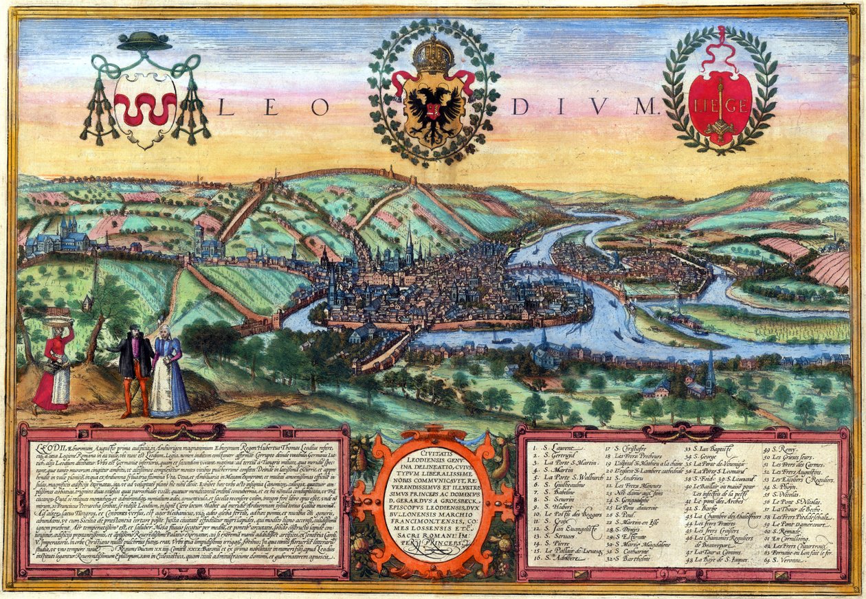 Detailed view of Liège with legend. av Sebastian Munster