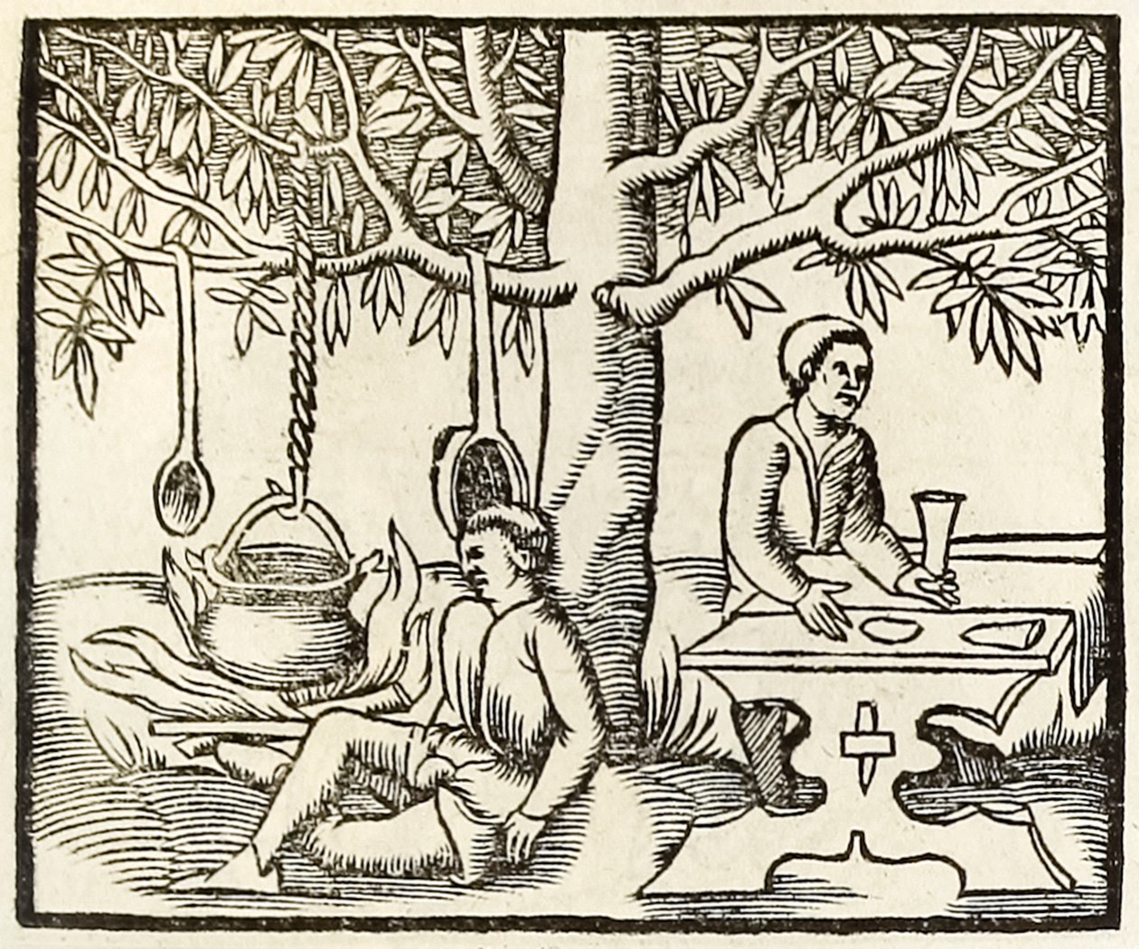 Köksgryta och väntande middag från 1550 års upplaga av Cosmographia av Sebastian Munster av Sebastian Munster