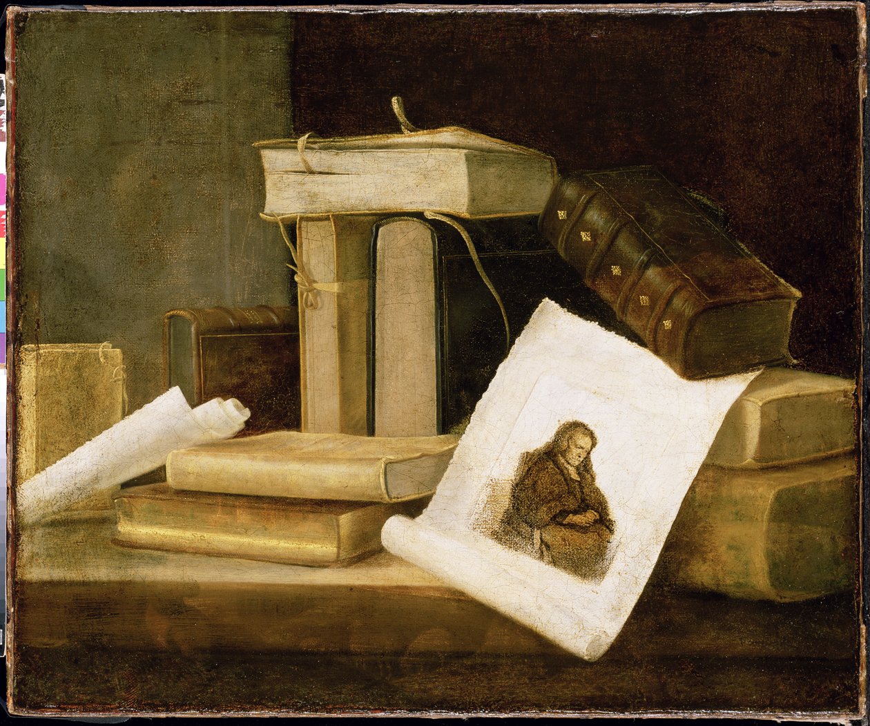 Still Life of Books and a Rembrandt Engraving  av Sebastian Stoskopff