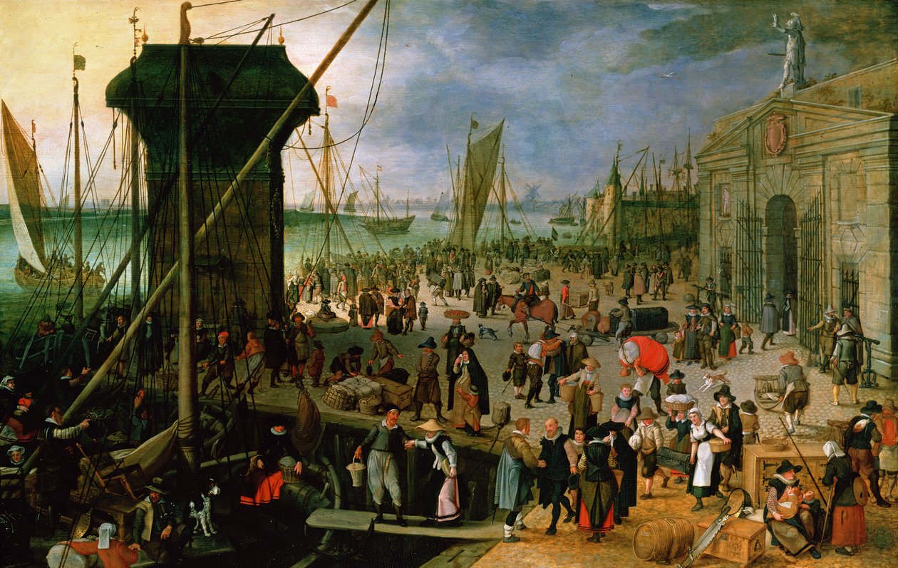 Utsikt över Antwerpens hamn med Kraanenhoofd och Werf-porten, 1608 av Sebastian Vrancx