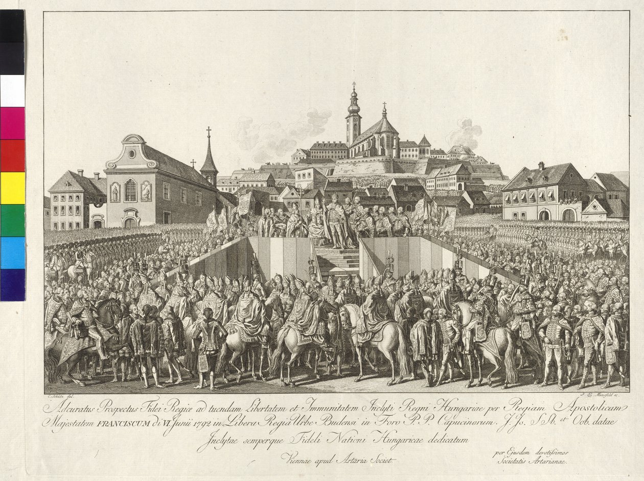 Kröning av kejsar Frans II till kung av Ungern i Budapest den 6 juni 1792 (kopparstick) av Sebastian Mansfeld