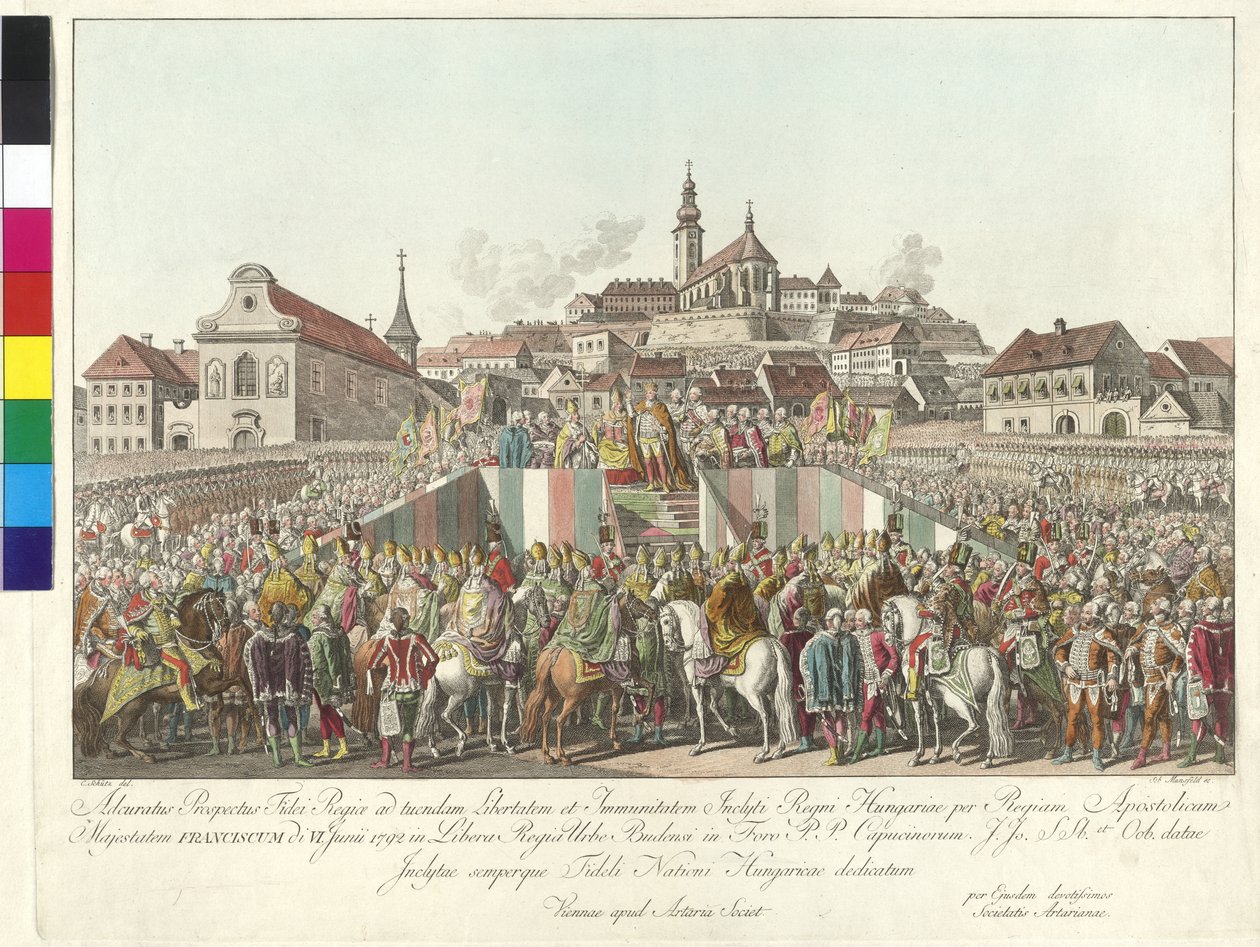 Kröning av kejsar Frans II till kung av Ungern i Budapest den 6 juni 1792 (kopparstick) av Sebastian Mansfeld