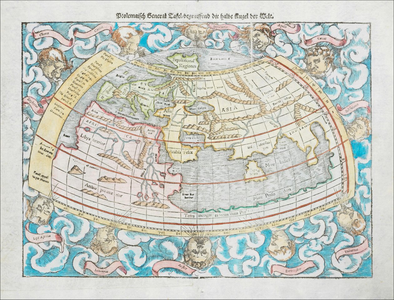 1550 Ptolemaisk världskarta av Sebastian Münster av Sebastian Munster