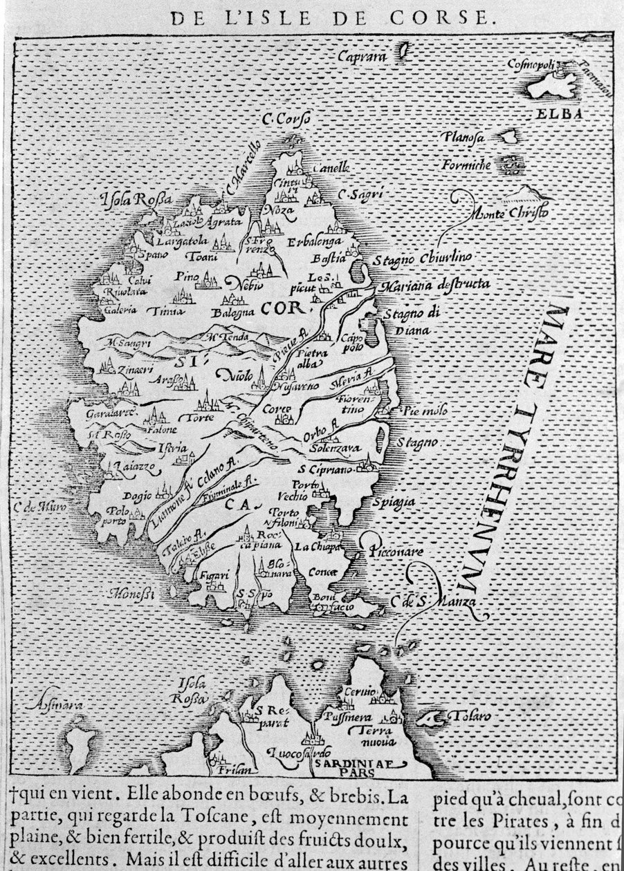 Korsika efter "Cosmographia Universalis" av Sebastian Munster. Basel 1558 av Sebastian Munster