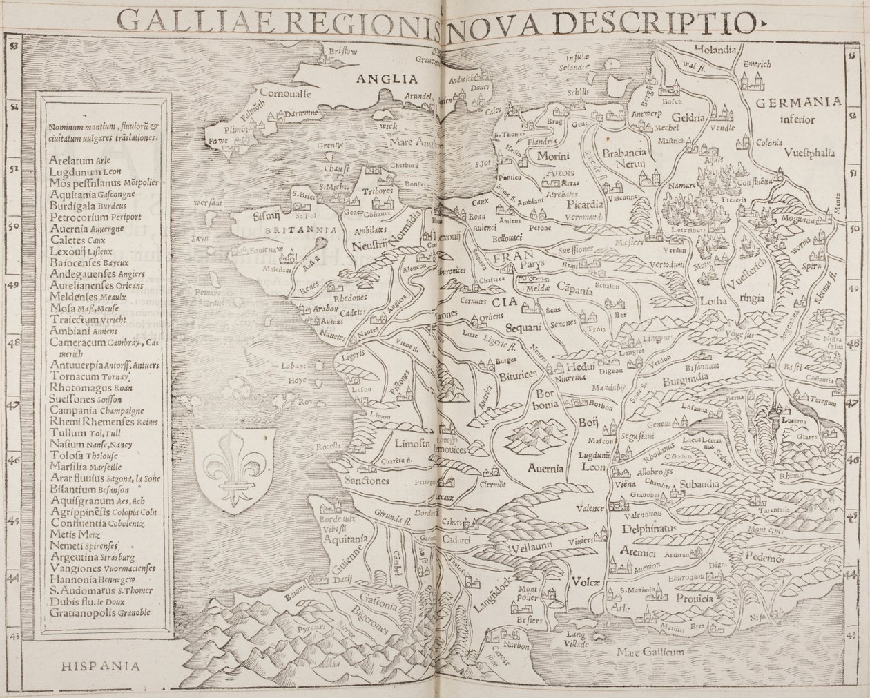 Cosmographia, detalj av Gallien av Sebastian Munster