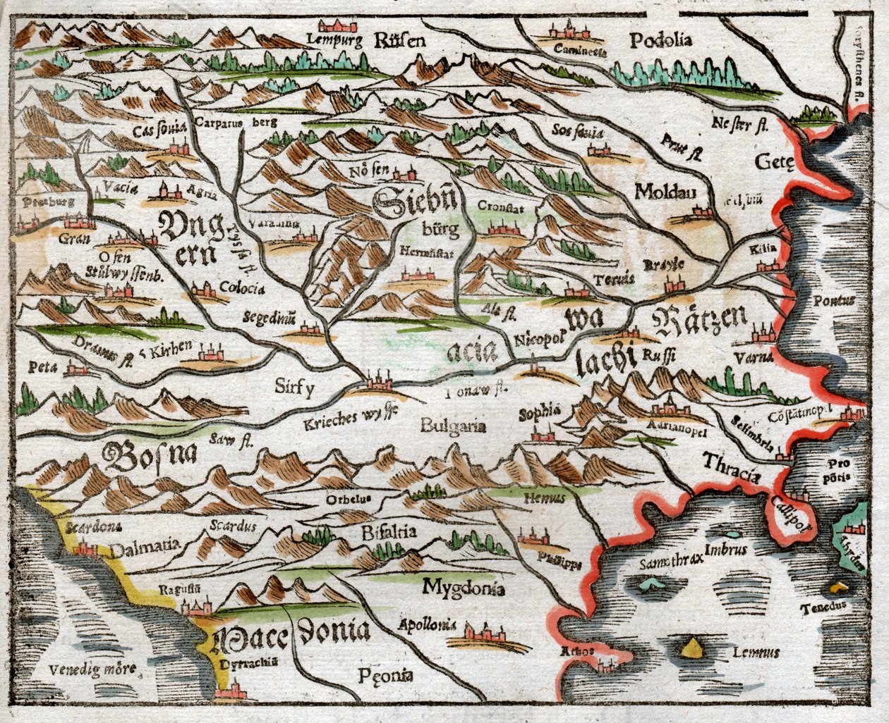 Östeuropa och Balkan 1575 av Sebastian Munster