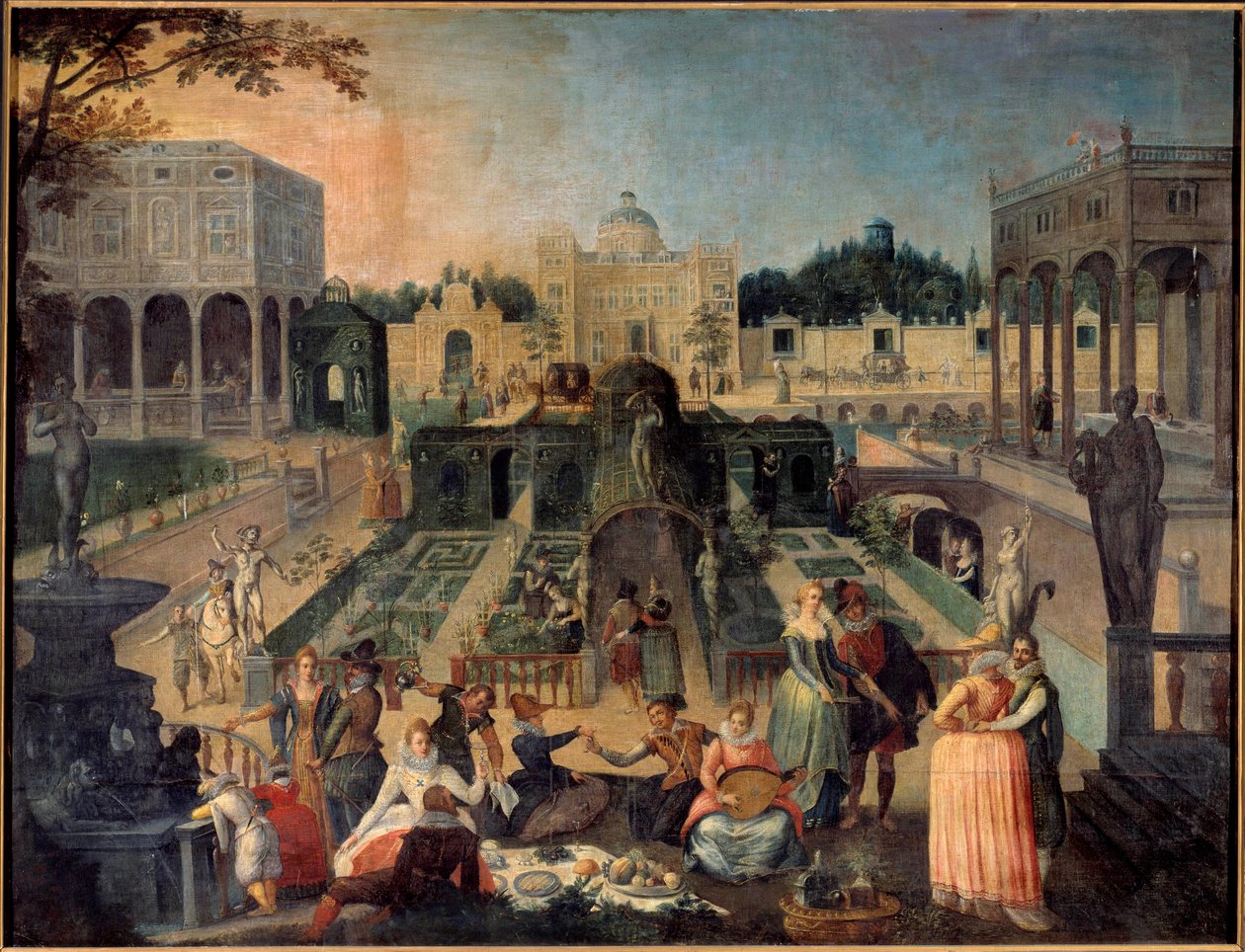 En fest i parken för hertigen av Mantua Picknick, musik, galant scener i trädgårdarna i hertigen av Gonzagas palats (Gonzaga). Målning av Sebastien Vrancx (1573-1647) 1600-talet sön. 1,42 x 1,88 m Rouen musee des Beaux Arts av Sebastian Vrancx