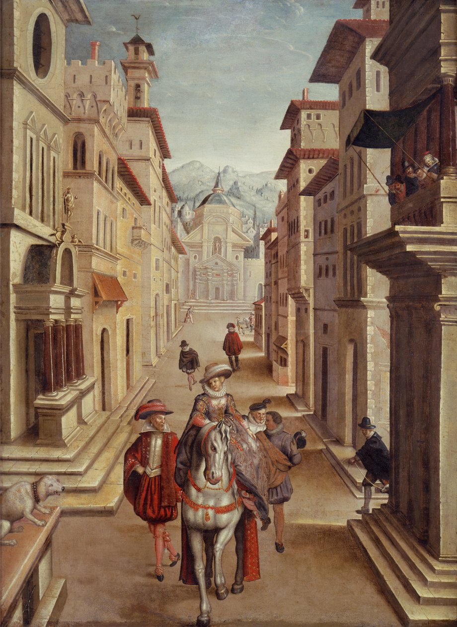 Eleganta figurer på en italiensk renässansgata (olja på duk) av Sebastian Vrancx