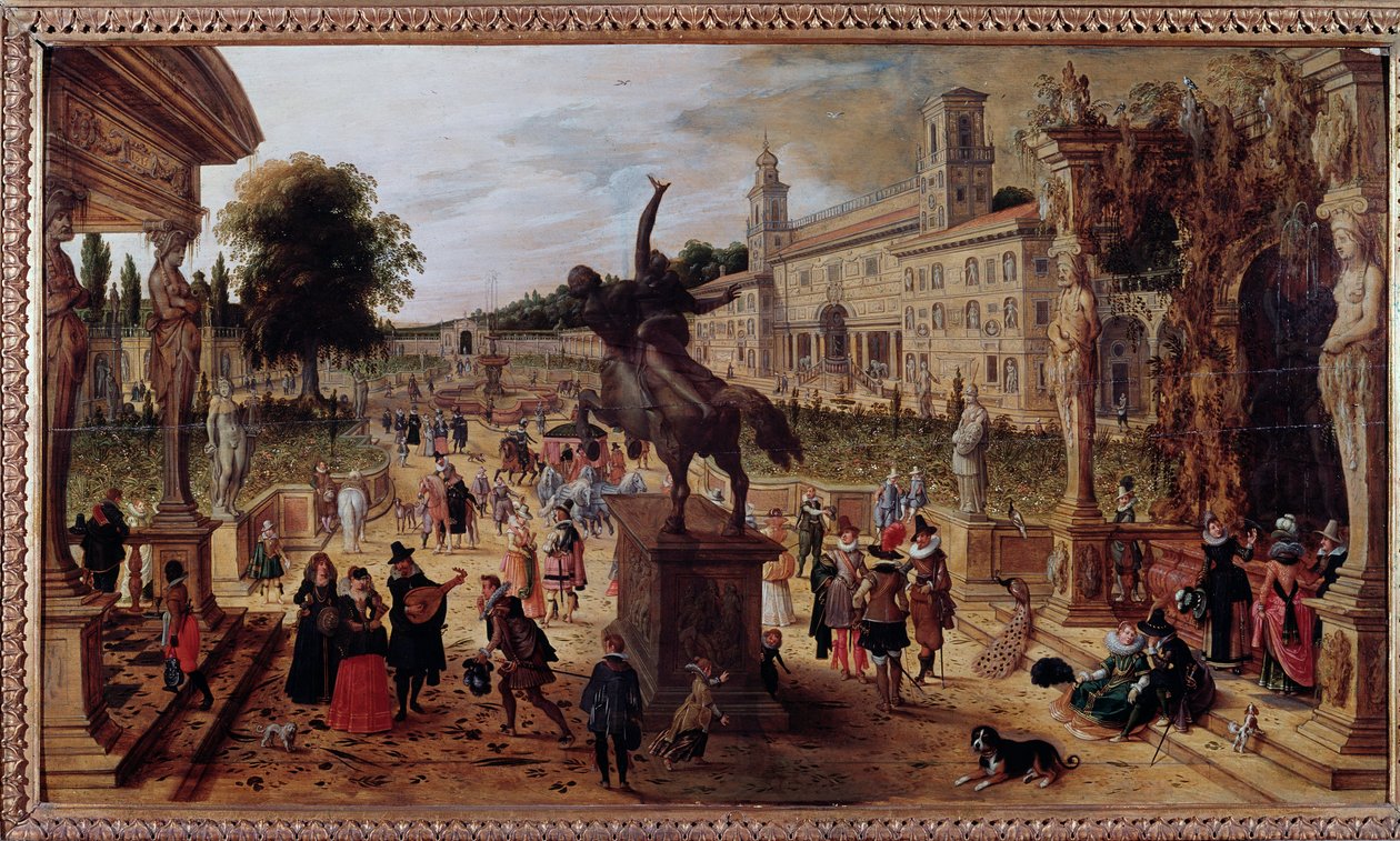 Landskap med villa medicis i Rom, Italien (Landskap med villa Medicis, Rom, Italien) Eleganta vandrare och musiker i parken - Målning av Sebastian Vrancx (1573-1647) 1600-talet - Neapel Museo Nazionale di Capodimonte av Sebastian Vrancx