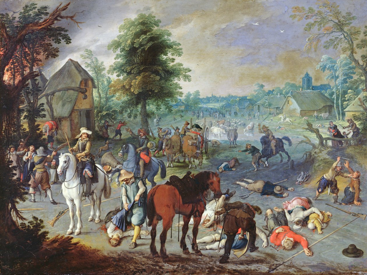 Plundringsscen i en by av Sebastian Vrancx