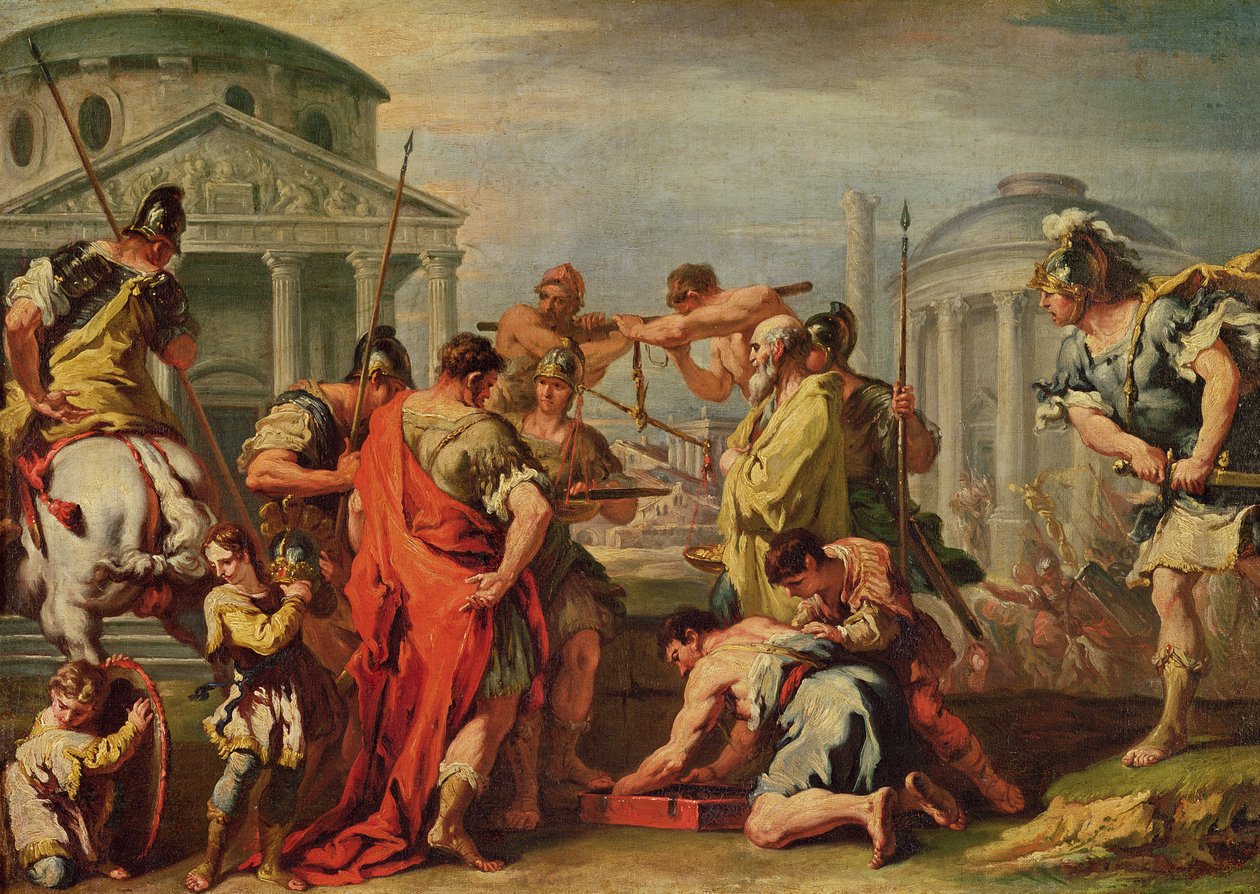 Marcus Furius Camillus (d.c.365 f.Kr.) och Brennus (fl.c.389 f.Kr.) av Sebastiano Ricci