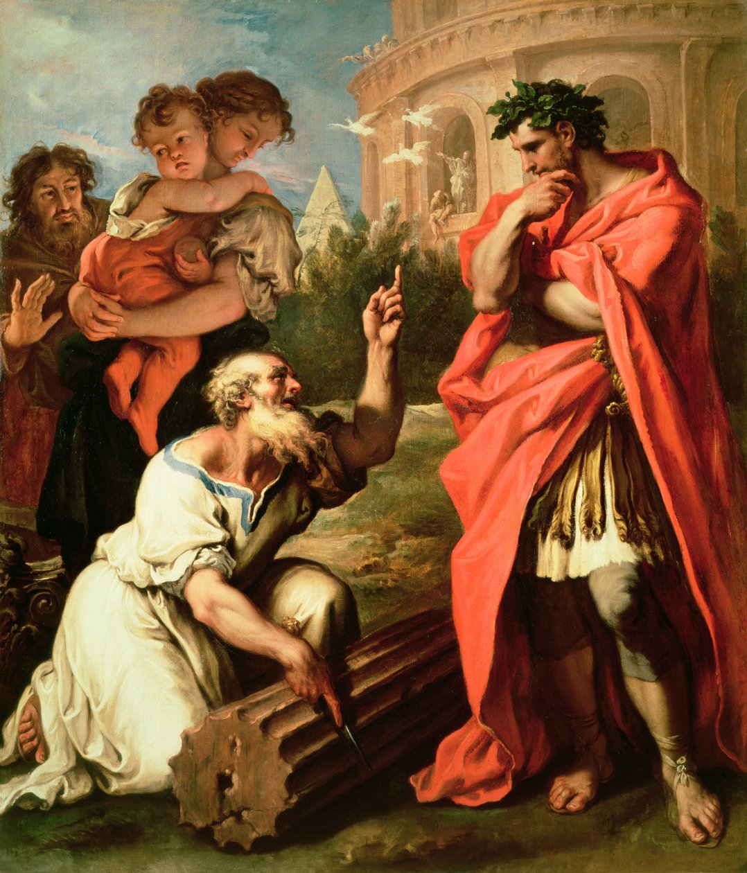Tarquin den äldre konsulterar Attus Nevius den Augur av Sebastiano Ricci