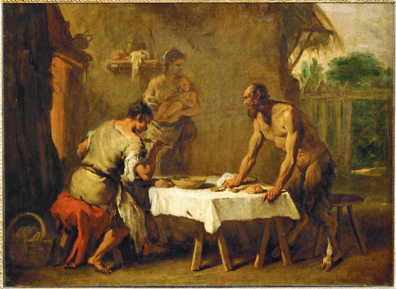 Le satyr et le paysan - Satyren och bonden, en esopisk fabel ... av Sebastiano (attr. to) Ricci
